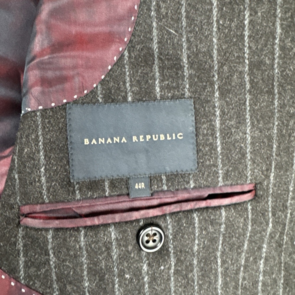 Banana Republic Wool Nylon Blend Chalkstripe Dark Gray Blazer 44R Peak Lapel - Picture 7 of 13